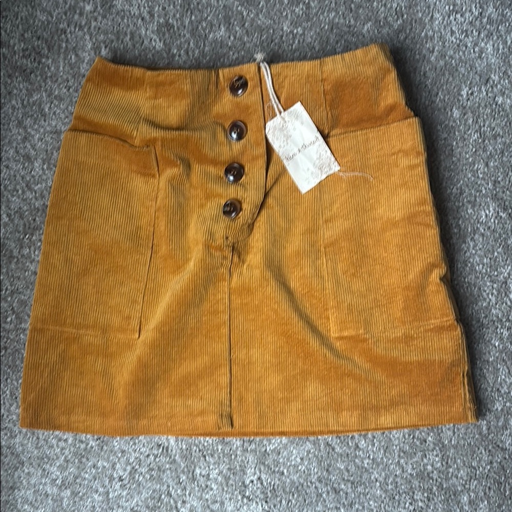 Corduroy Button-Front Skirt in Mustard